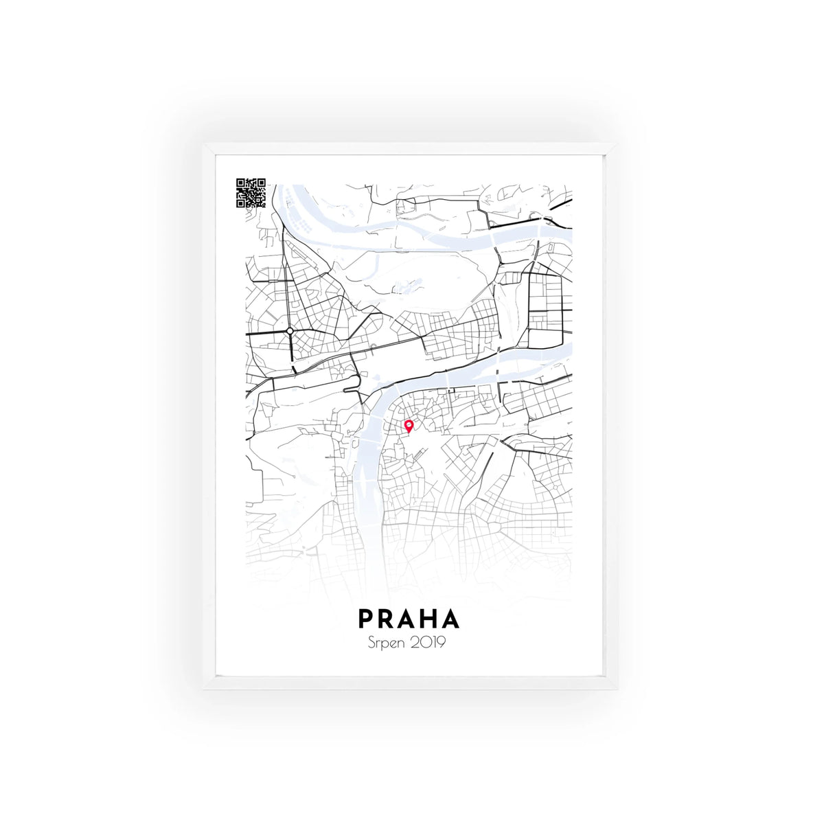 Personalizovaná mapa města Jednoduchost na míru v minimalistickém designu v bílém rámu