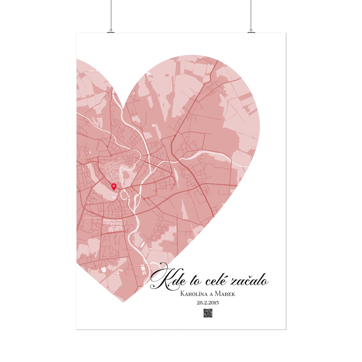 Personalizovaná mapa na míru Obrovské srdce – romantický design mapy ve tvaru srdce v plakátu