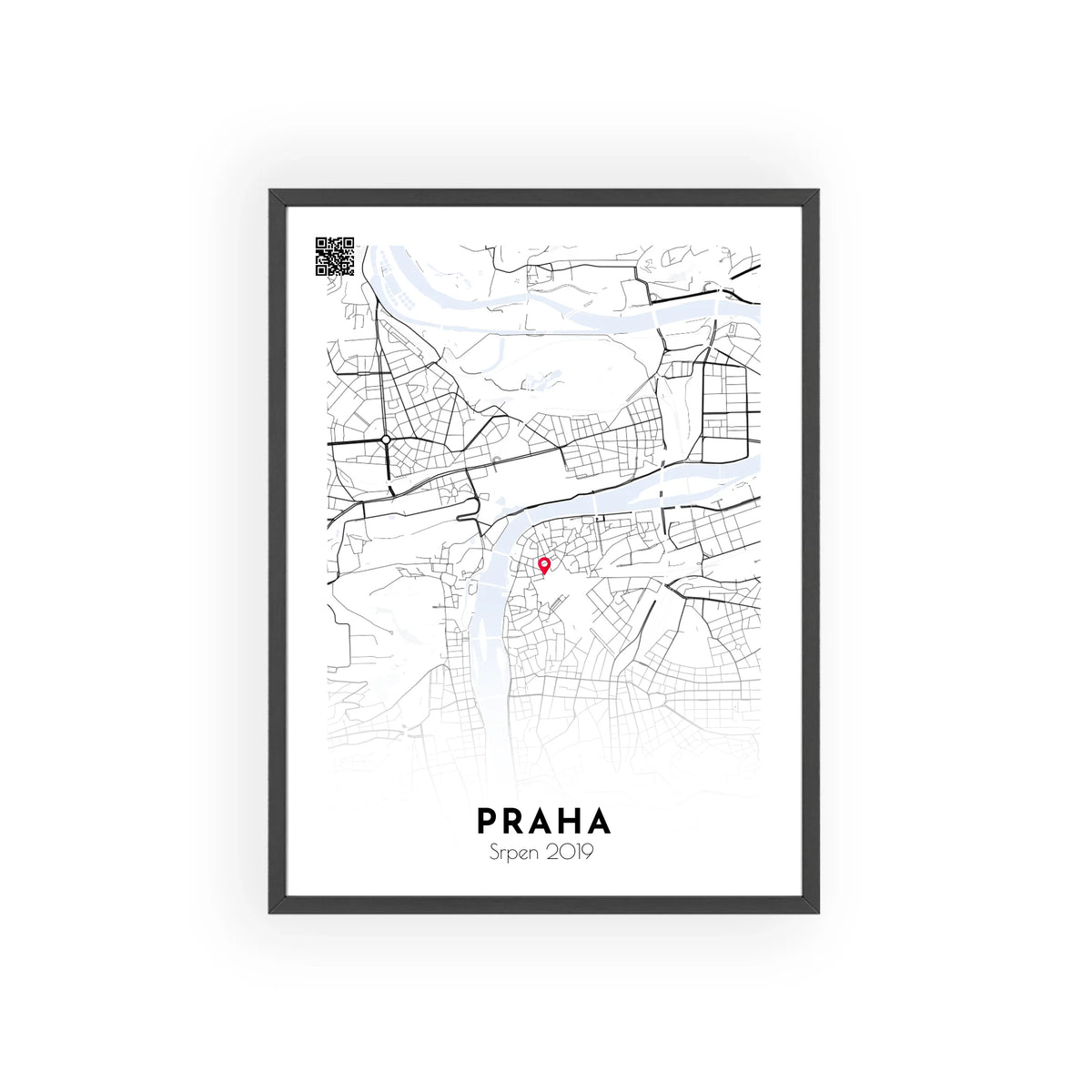 Personalizovaná mapa města Jednoduchost na míru v minimalistickém designu v černém rámu
