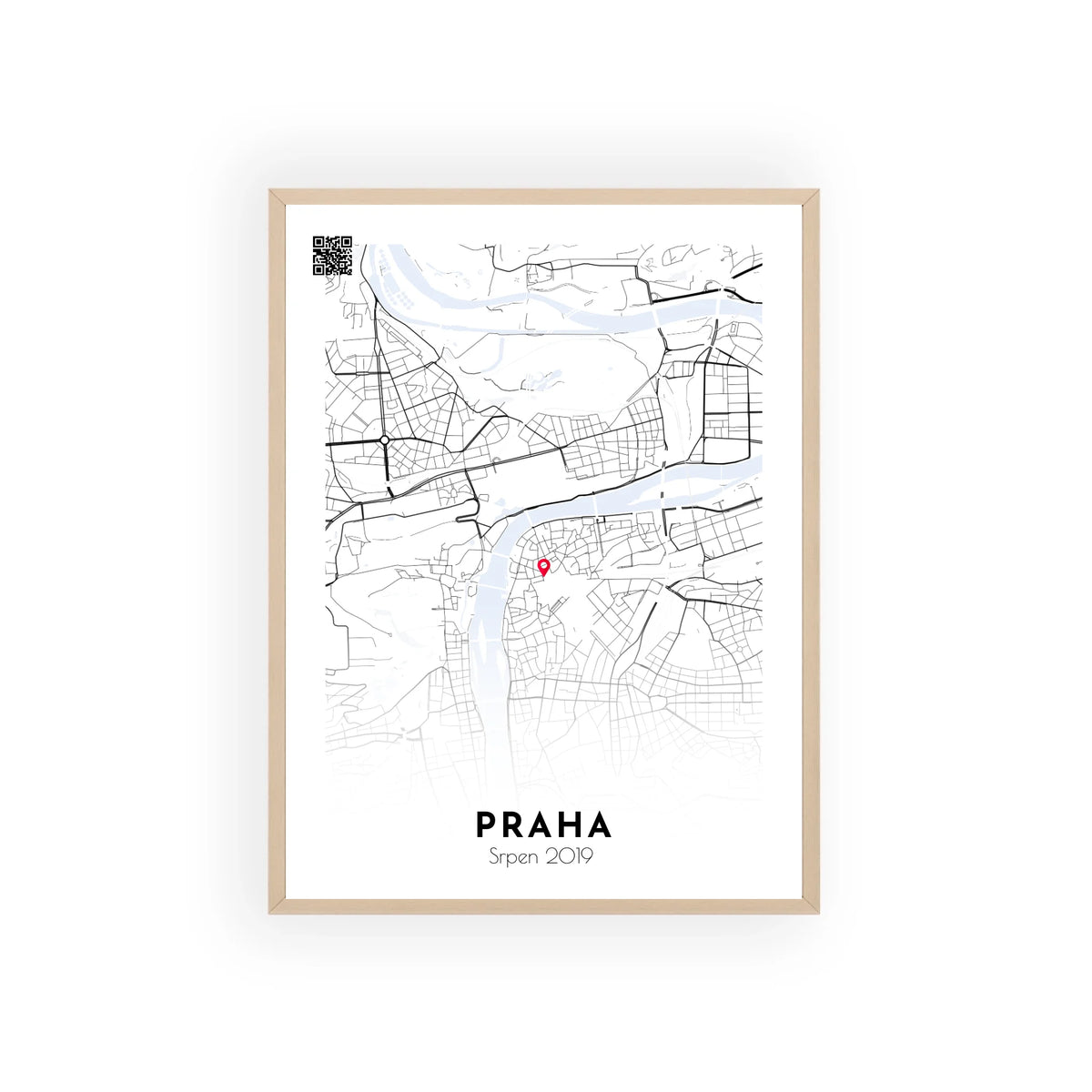 Personalizovaná mapa města Jednoduchost na míru v minimalistickém designu v dřevěném rámu