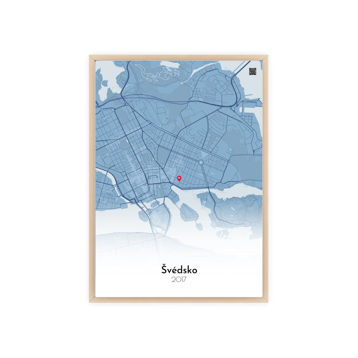Personalizovaná mapa města Domov v dřevěném rámu