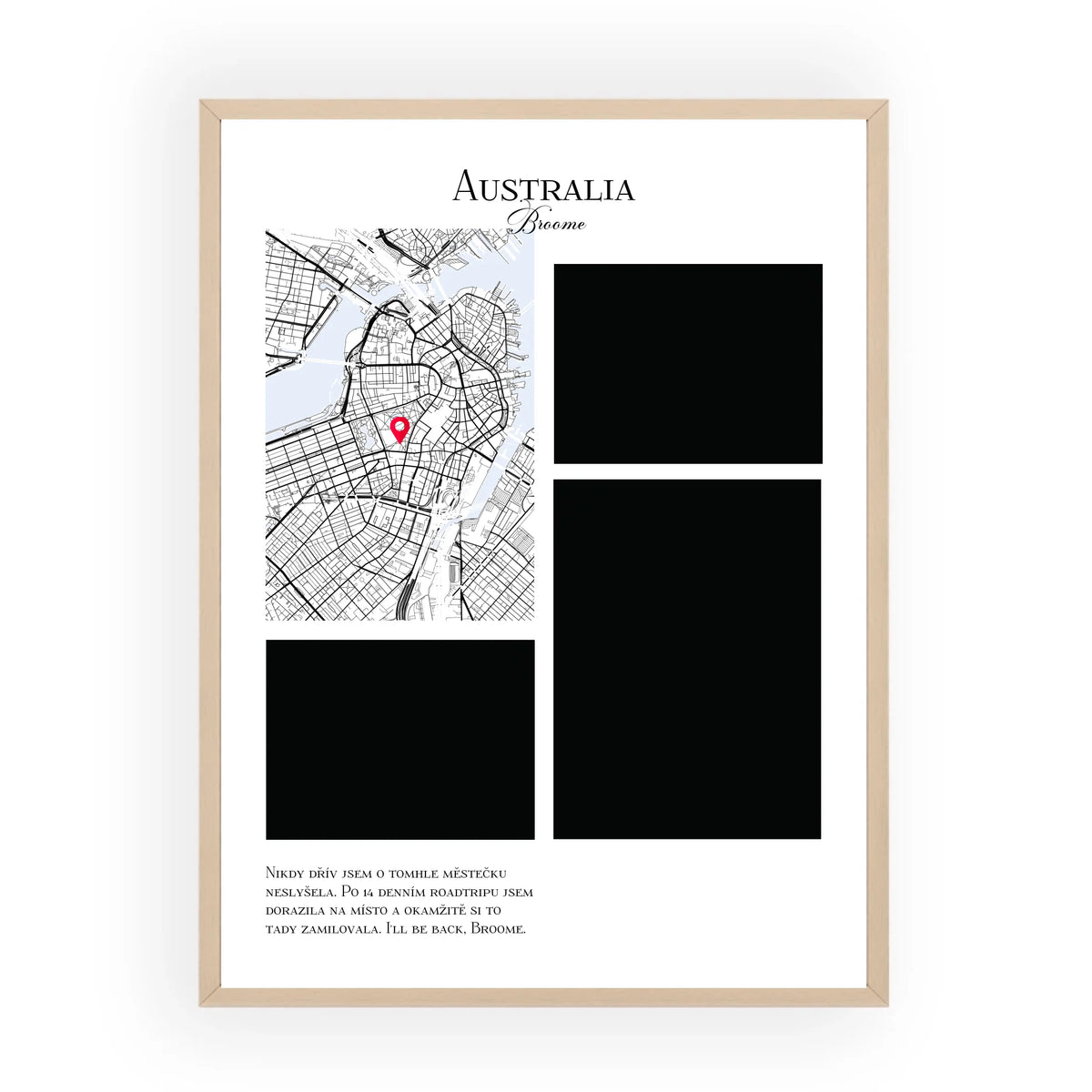 Personalizovaná mapa na míru Vzpomínka na cesty – mapa oblíbené cestovní destinace a fotky, v dřevěném rámu