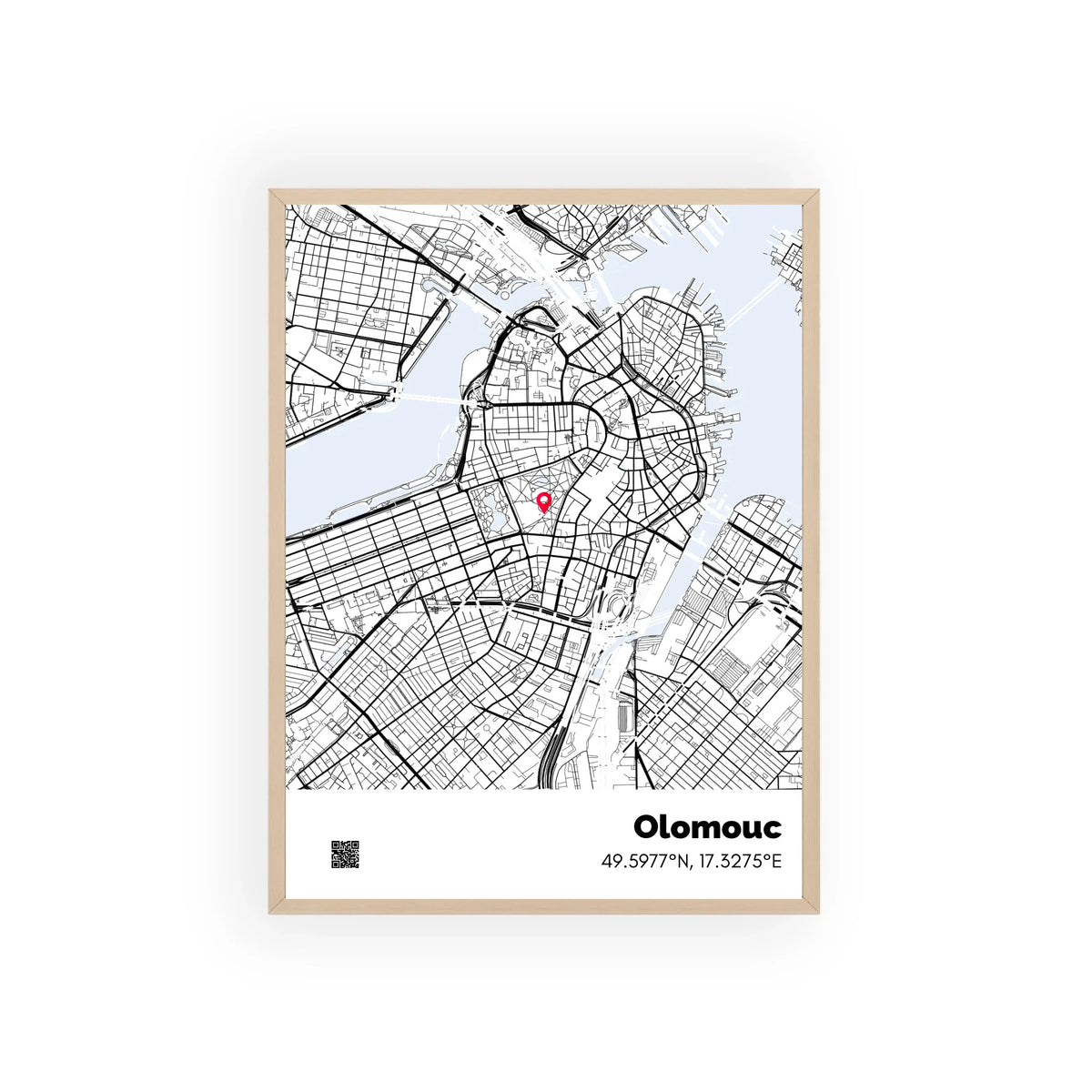 Personalizovaná mapa na míru Zase ta jednoduchost – minimalistický design mapy města v dřevěném rámu