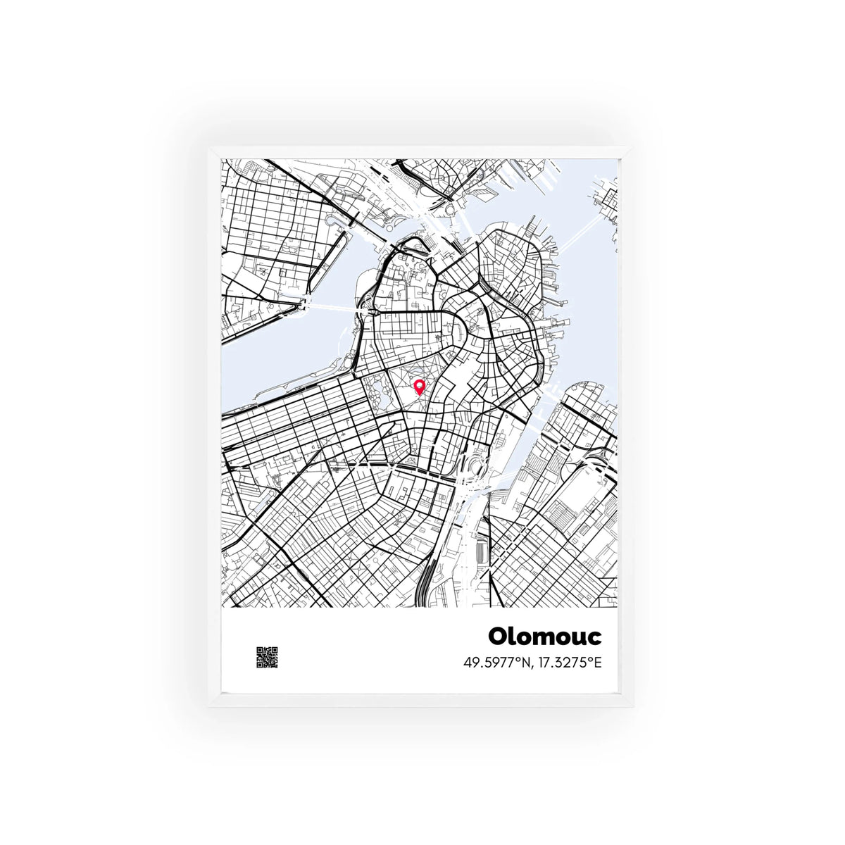 Personalizovaná mapa na míru Zase ta jednoduchost – minimalistický design mapy města v bílém rámu